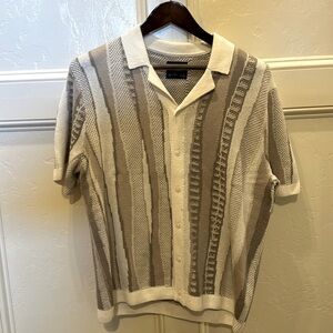 Abercrombie & Fitch Jacquard Striped Button-Through Polo; Color: Gray; Size: L